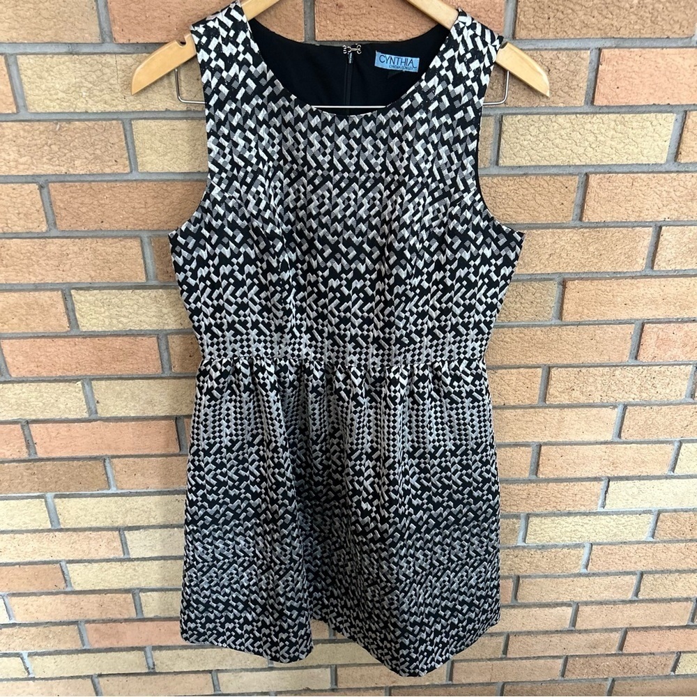 Cynthia Rowley Metallic Black Silver Formal Fit & Flare Dress Size 10